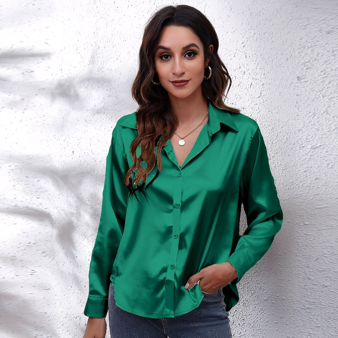 Haylee - Cămașă din mătase cu mânecă lungă pentru femei