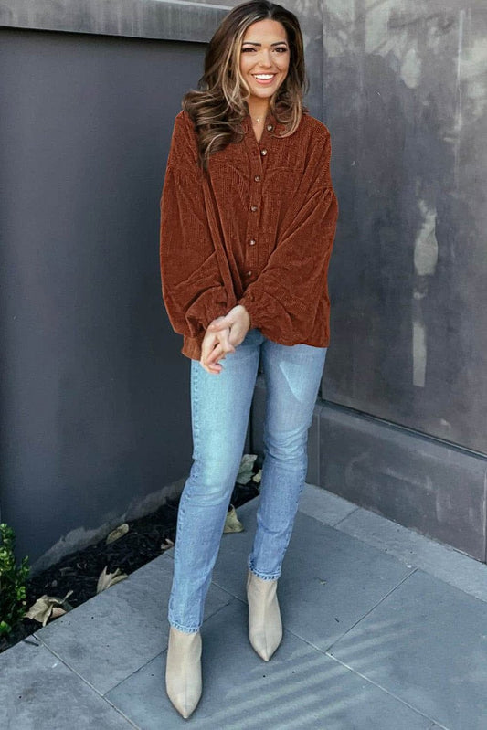 Mai - Bluza Cord cu Mâneci Bufante Moda Femei