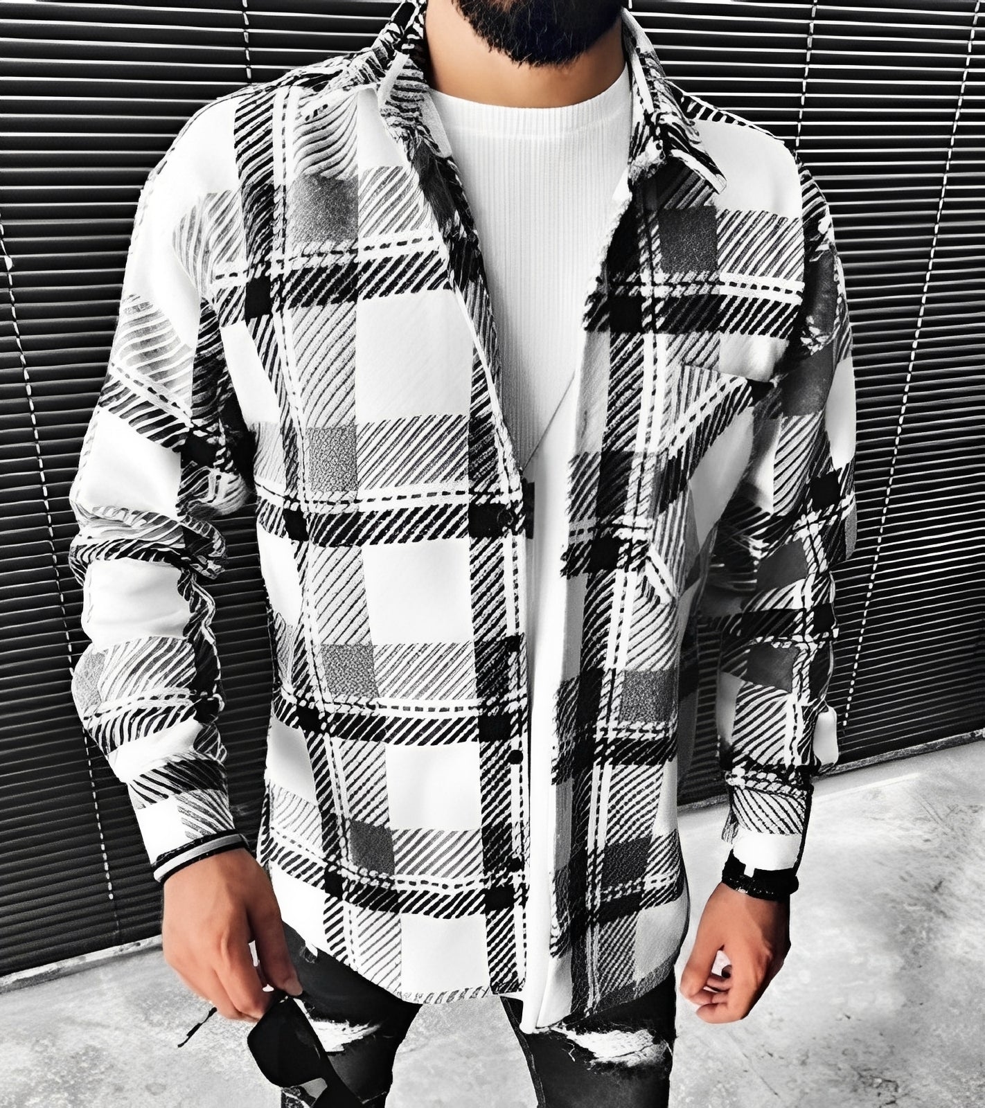 Eugene - Cămașă cu mânecă lungă în carouri elegantă pentru bărbați