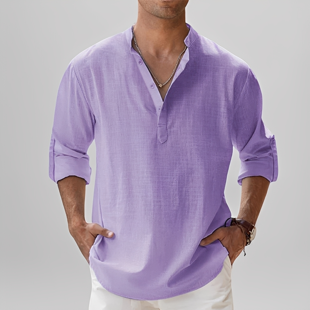 Ezriel - Cămașă confortabilă cu nasturi pe jumătate pentru bărbați