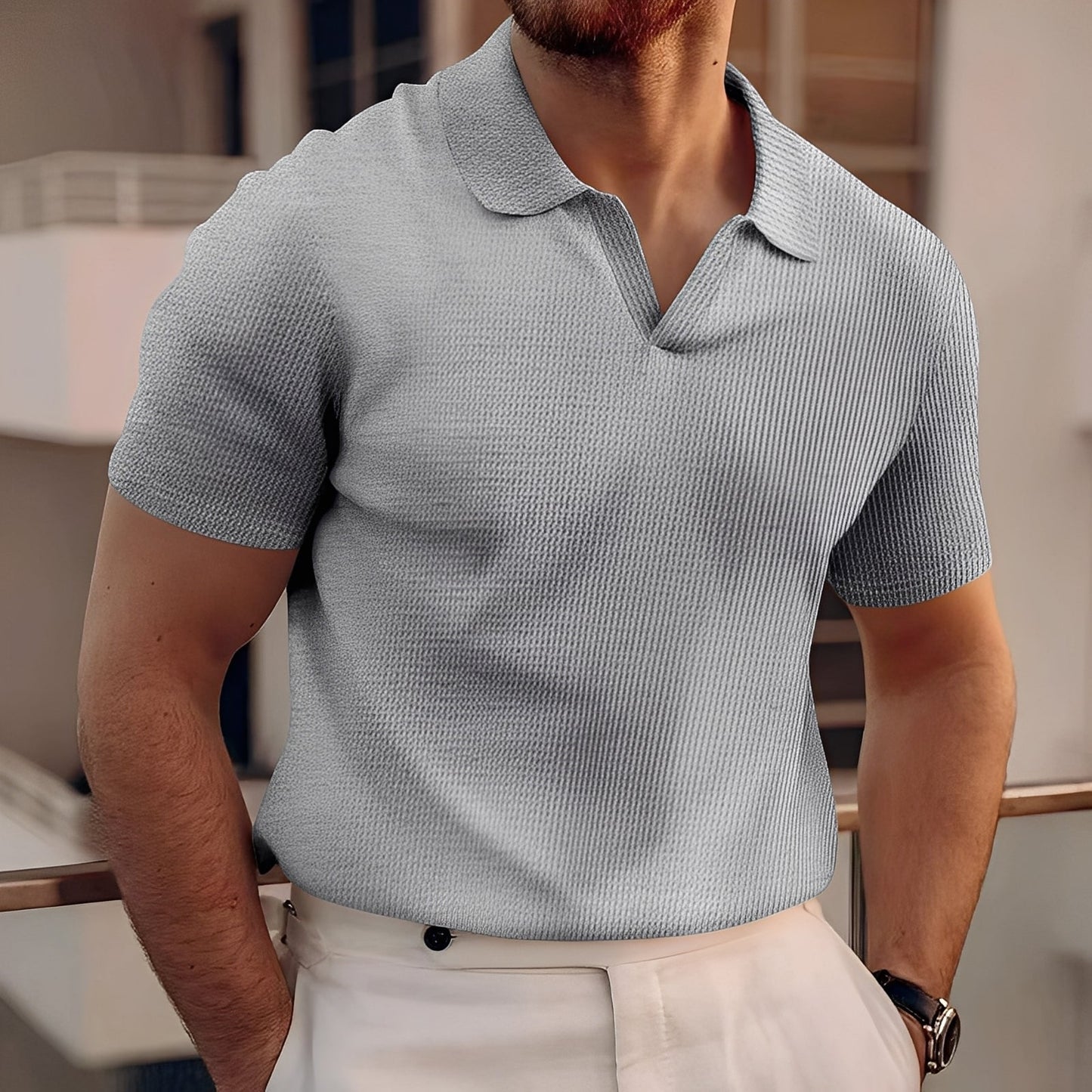 Harley - Simplu tricou polo cu mânecă scurtă din waffle pentru bărbați