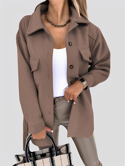 Tiffanie - Modernă, ușoară jachetă din lână cu guler rever pentru dame