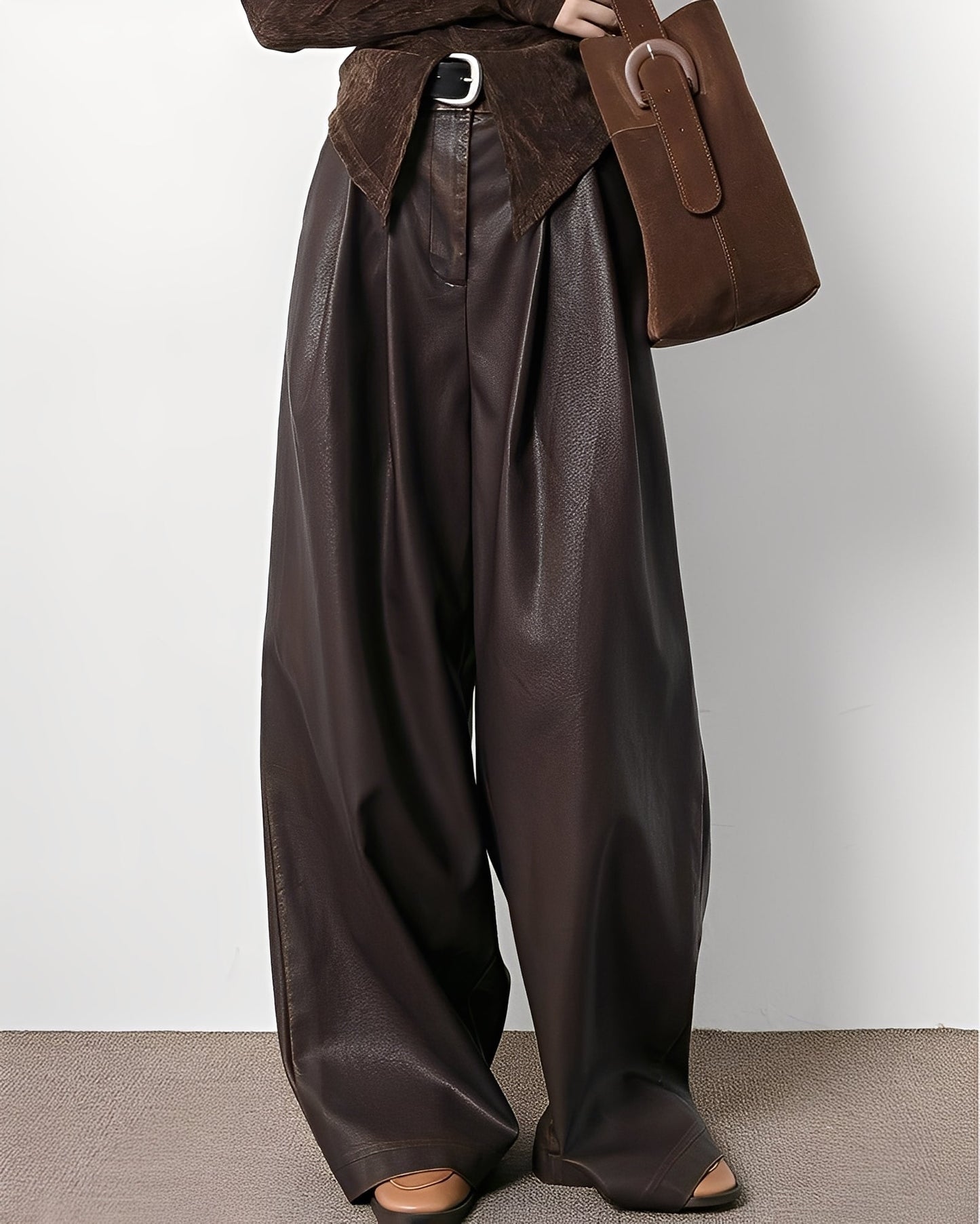 Lora - Pantaloni din piele clasici cu talie înaltă pentru femei