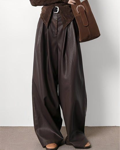 Lora - Pantaloni din piele clasici cu talie înaltă pentru femei