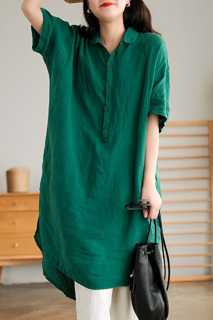 Krystina - Rochie cămașă din in lejeră pentru femei