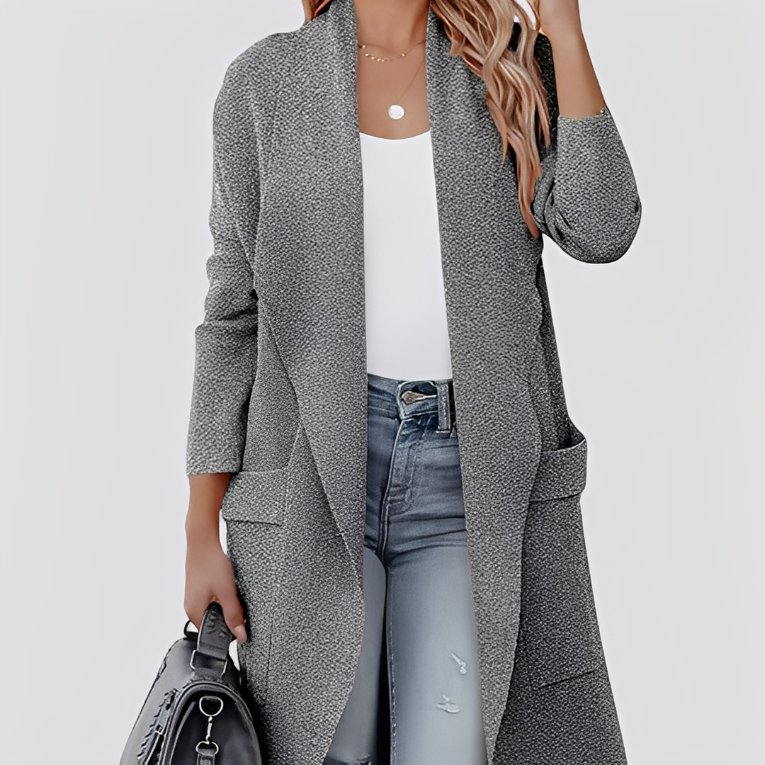Chantal - Lässige lange Tweed-Strickjacke für Damen