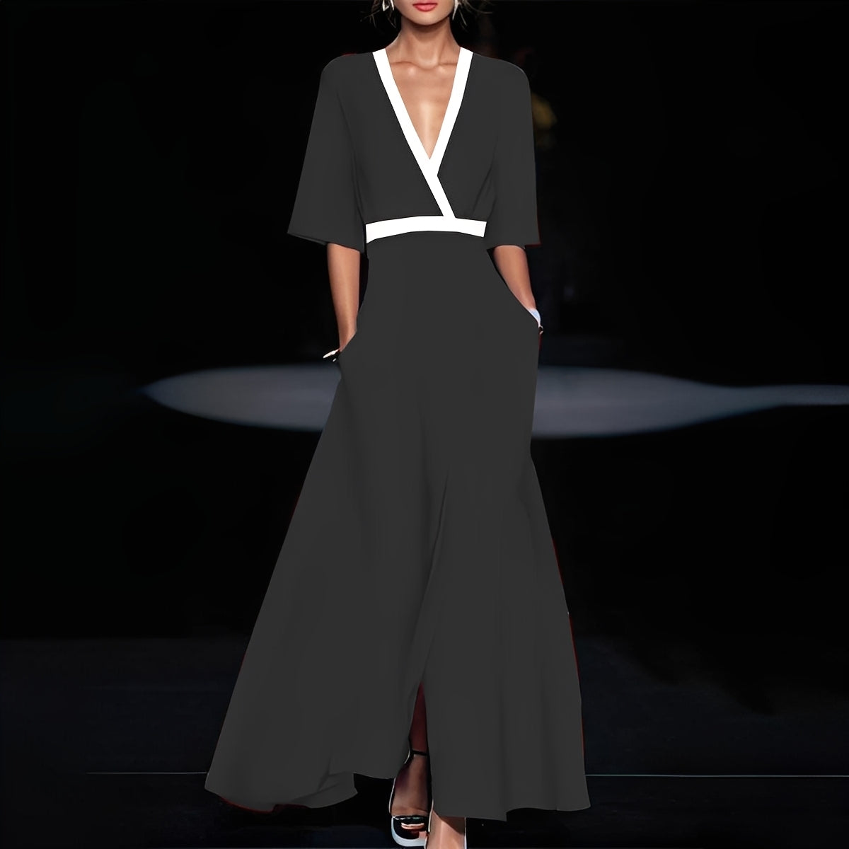 Débora - Rochie lungă stilată cu imprimeu floral pentru femei