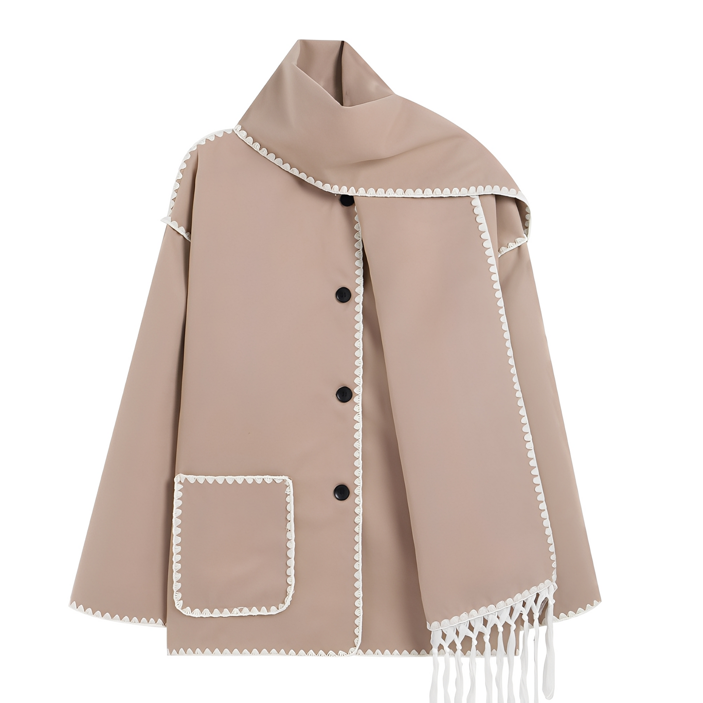 Amilia - Stilată, lejeră jachetă de lână cu eșarfă pentru femei