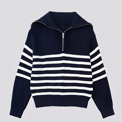 Christine - Pulover stilat cu dungi și fermoar pentru femei