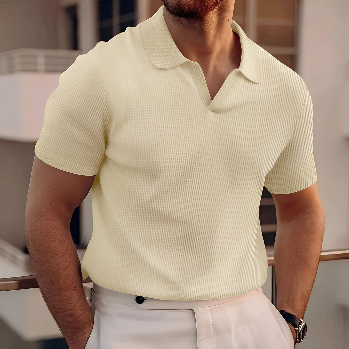 Harley - Simplu tricou polo cu mânecă scurtă din waffle pentru bărbați