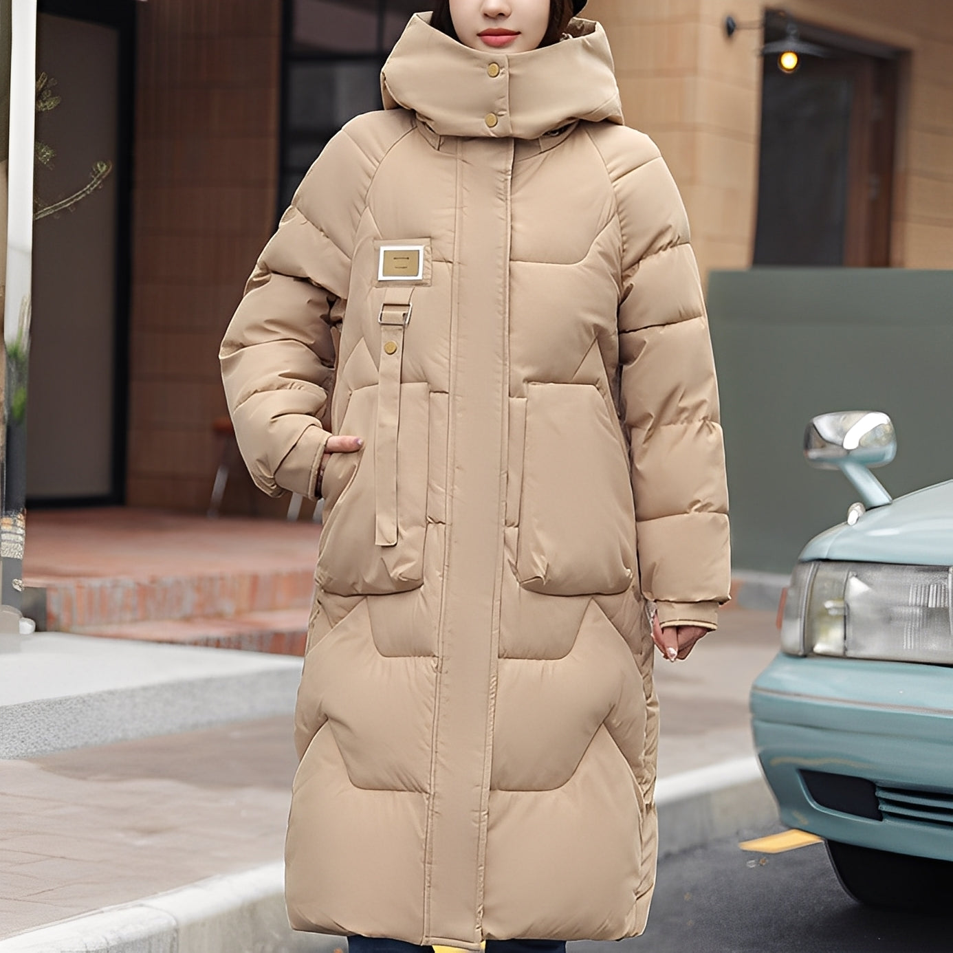 Rexanne - Jacheta stilată lungă cu glugă pentru dame