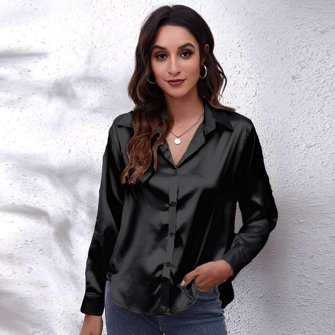 Haylee - Cămașă din mătase cu mânecă lungă pentru femei