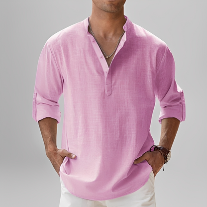 Ezriel - Cămașă confortabilă cu nasturi pe jumătate pentru bărbați