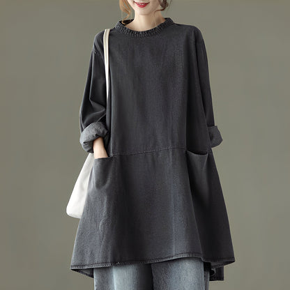 Valerie - Rochie maxi casual din denim cu buzunare pentru femei