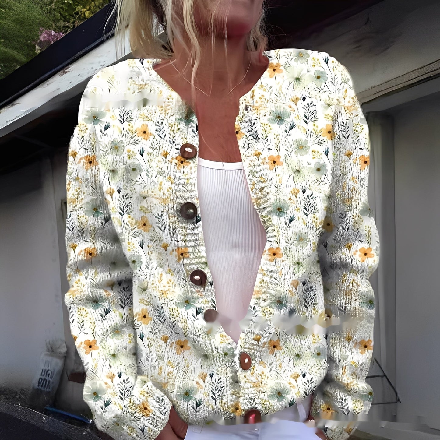 Wilda - Cardigan stil deosebit, cald, cu model floral pentru femei