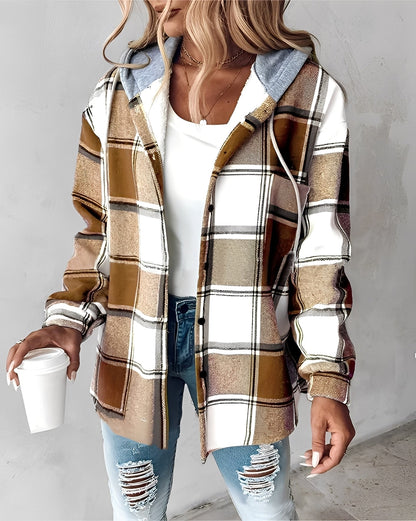 Éliette - Jachetă cu glugă în carouri de iarnă pentru femei