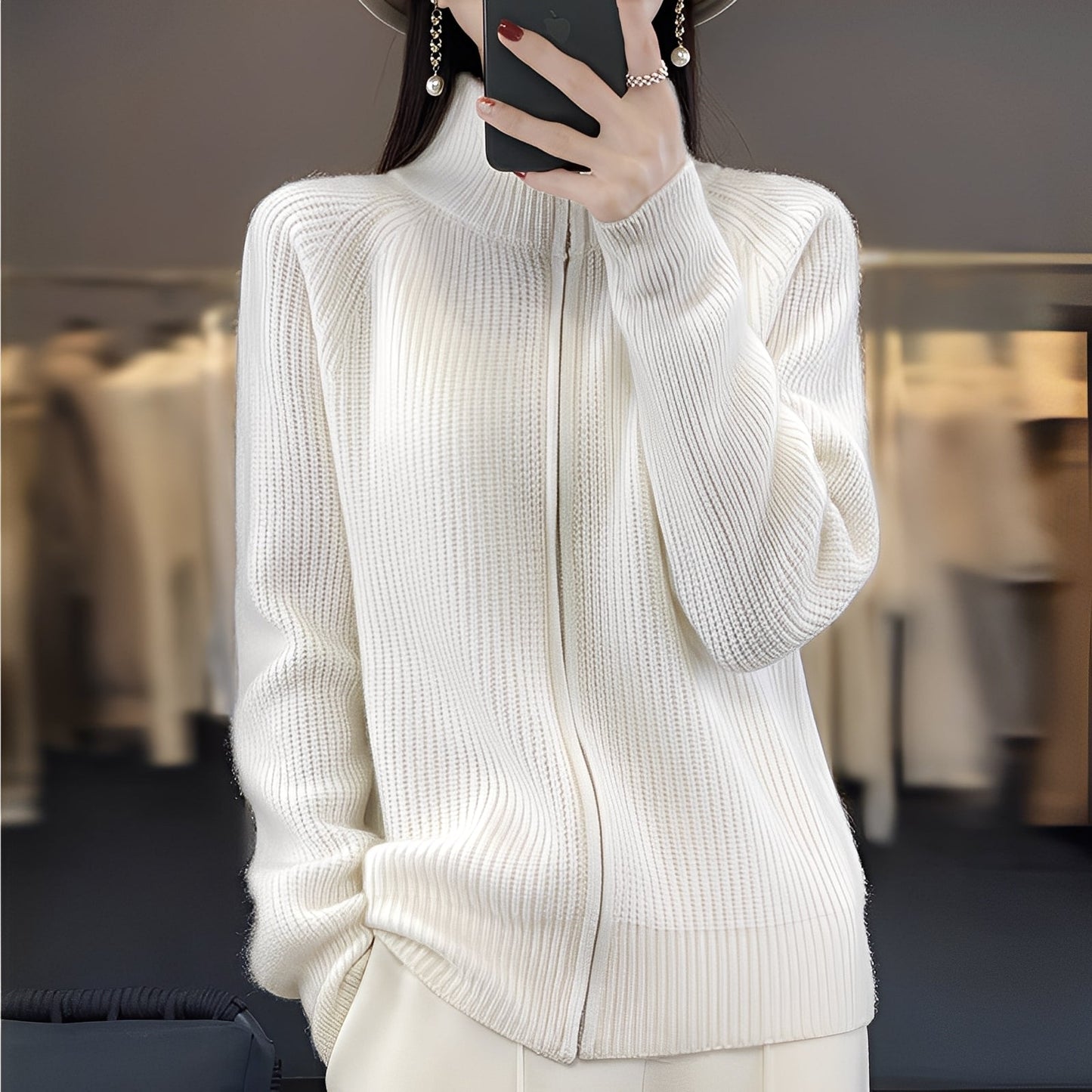 Margaret - Cardigan de lână cu fermoar pentru femei