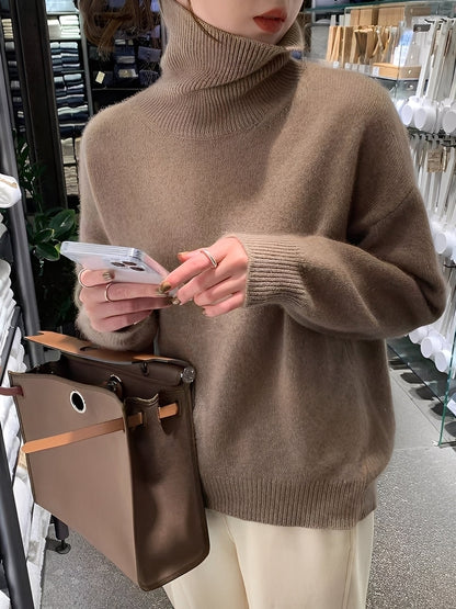 Yvette - Pulover lejer din cașmir cu guler înalt pentru femei