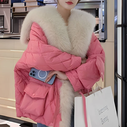 Marjorie - Geaca de puf la moda cu guler de blana pentru femei