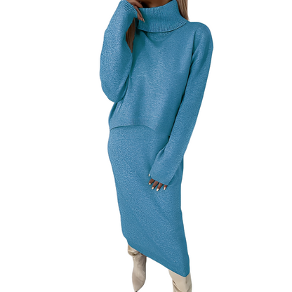 Natalee - Set stilat din pulover cu guler rulat și fustă pentru doamne