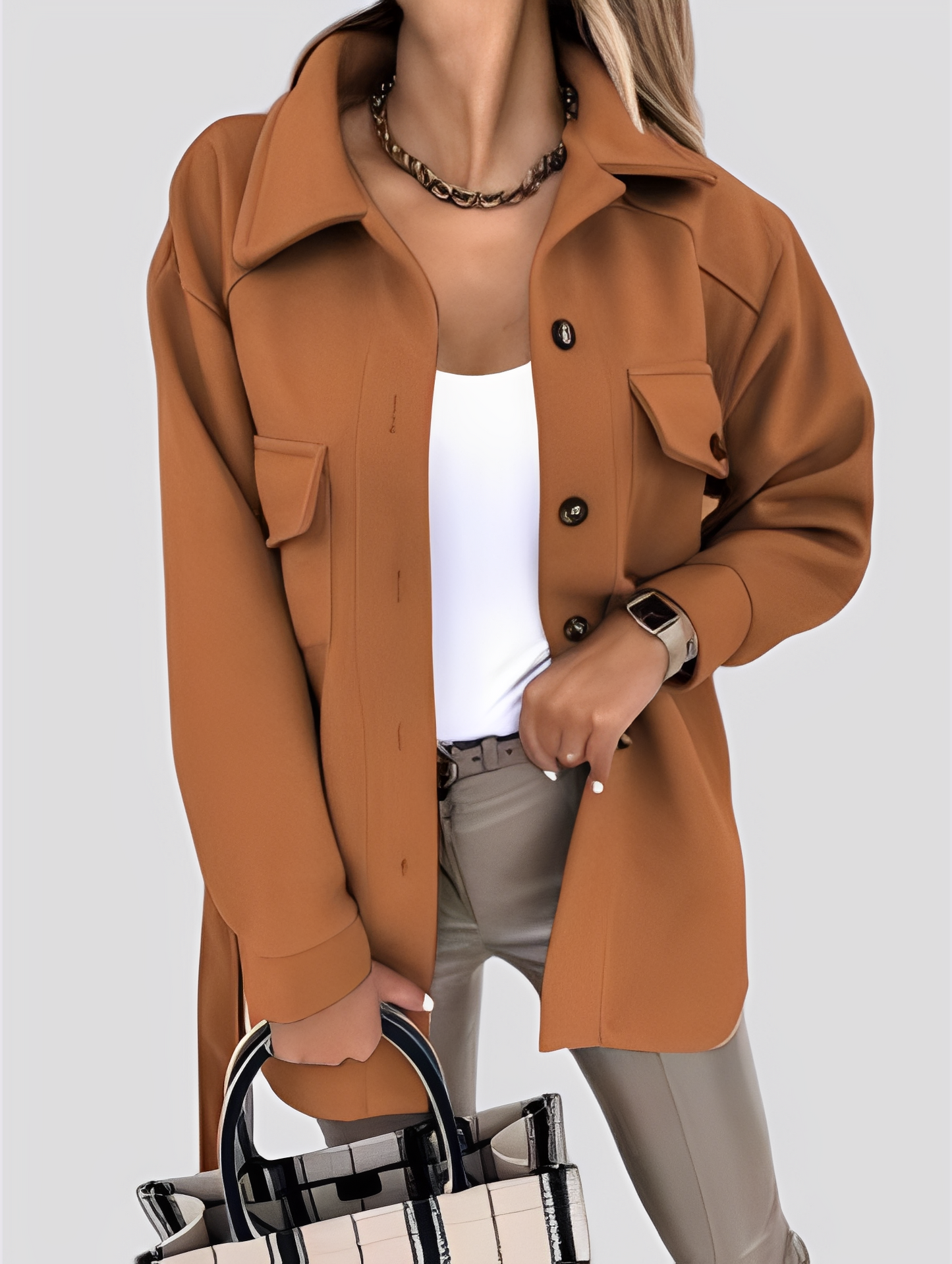 Tiffanie - Modernă, ușoară jachetă din lână cu guler rever pentru dame