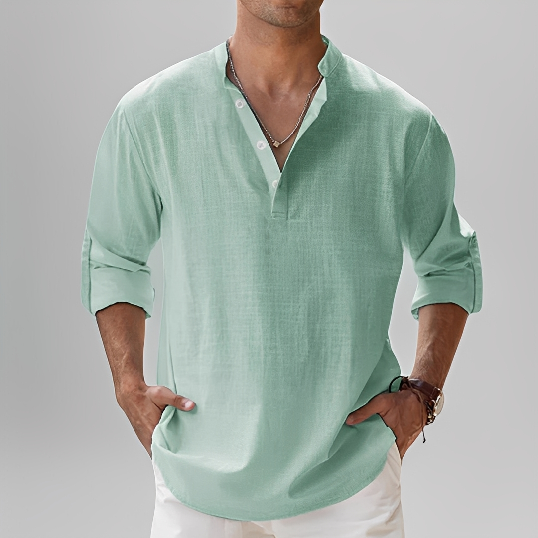 Ezriel - Cămașă confortabilă cu nasturi pe jumătate pentru bărbați