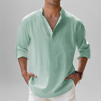 Ezriel - Cămașă confortabilă cu nasturi pe jumătate pentru bărbați