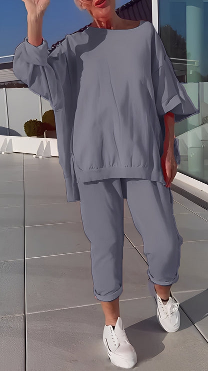 Eleanore - Set lejer din tricou slab și pantaloni pentru femei
