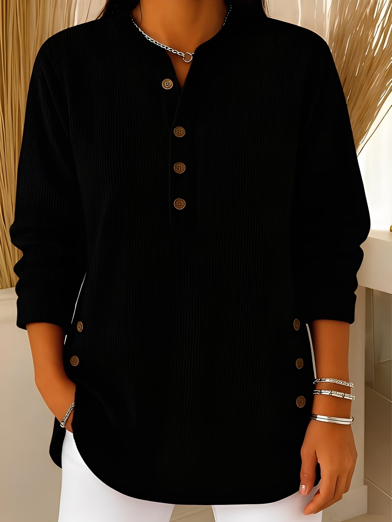 Jocelyn - Pulover tricotat lejer cu nasturi pentru femei