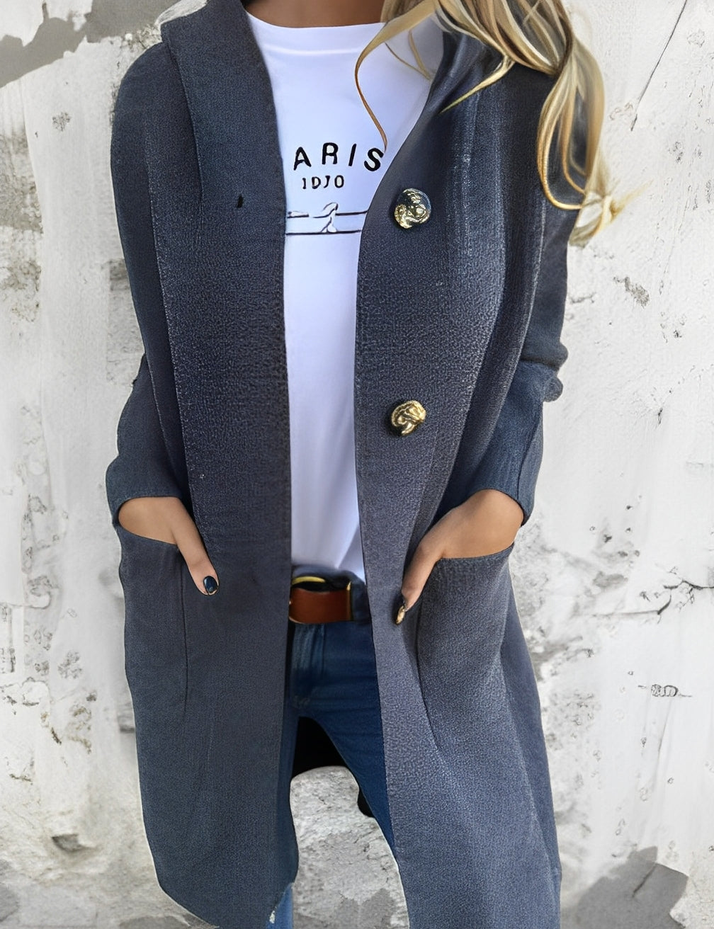 Kimmie - Cardigan lung lejer cu glugă pentru femei