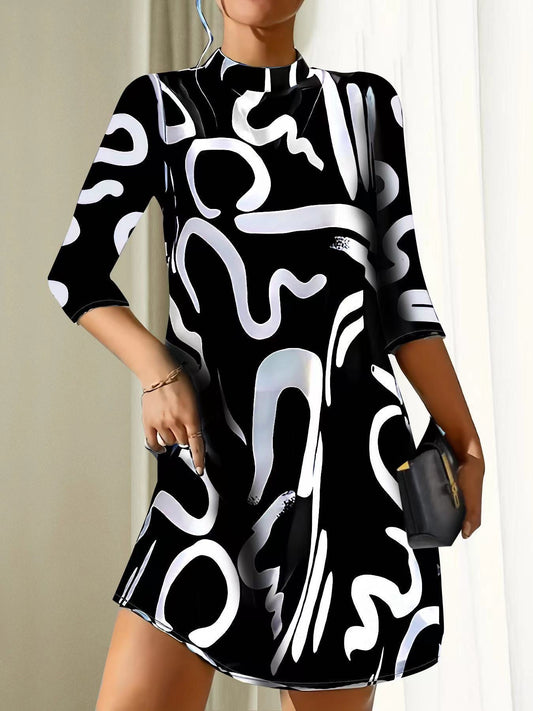Soraya – Rochie cu Guler Modern și Imprimeu Îndrăzneț