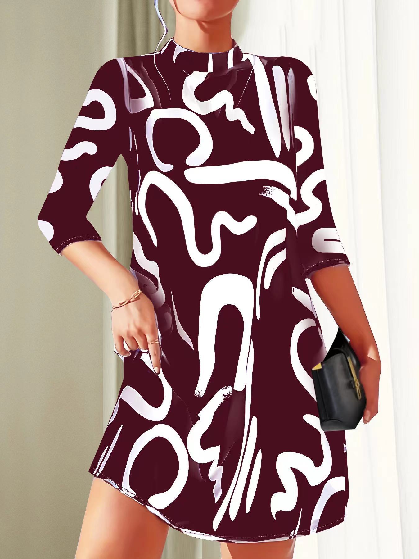 Soraya – Rochie cu Guler Modern și Imprimeu Îndrăzneț