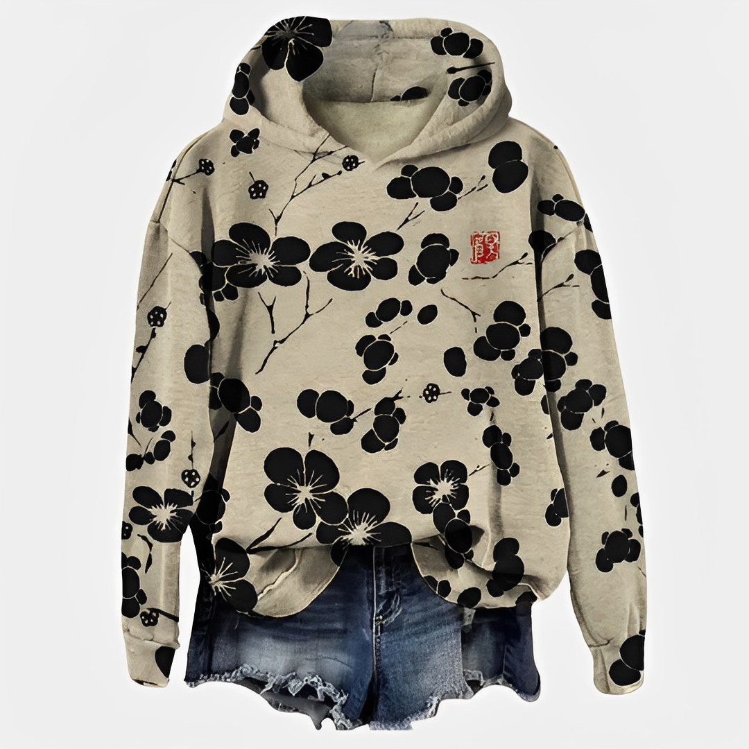 Emelyn - Hanorac elegant cu glugă și motive florale pentru femei