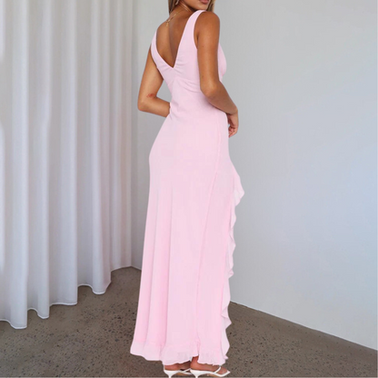 Elisheva - Rochie Maxi Elegantă cu Decolteu în V, Asimetrică