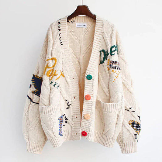 Pirena - Cardigan Tricotat Elegant cu Detalii Unice în Patchwork