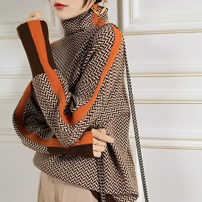 Aloisia - Pulover cu guler înalt și dungi pentru femei