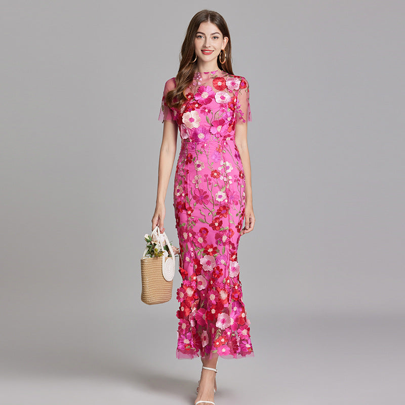 Andrea – Rochie maxi transparentă cu broderie delicată