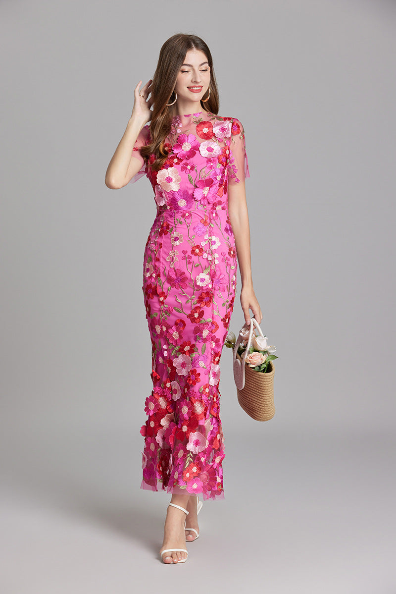 Andrea – Rochie maxi transparentă cu broderie delicată