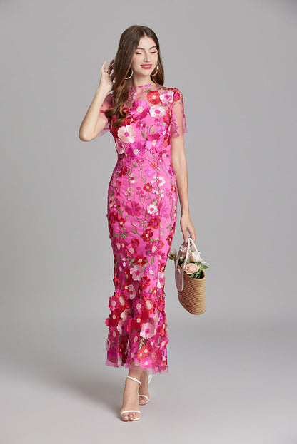 Andrea – Rochie maxi transparentă cu broderie delicată