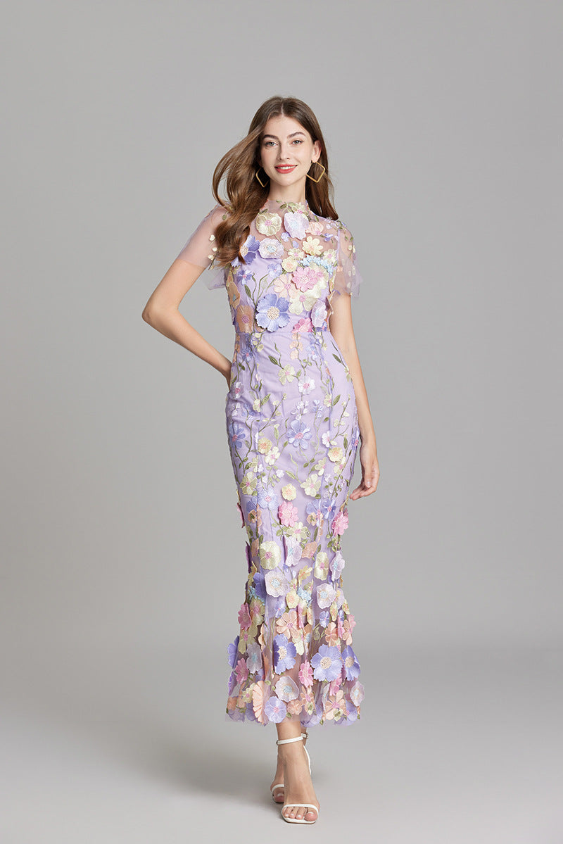 Andrea – Rochie maxi transparentă cu broderie delicată