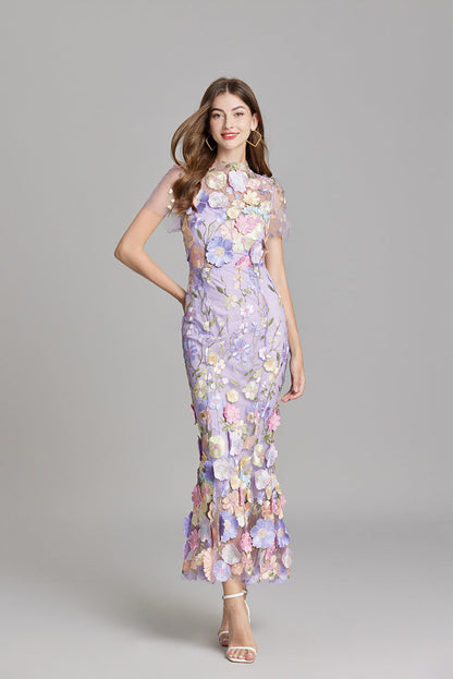 Andrea – Rochie maxi transparentă cu broderie delicată