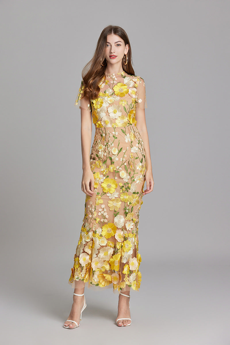 Andrea – Rochie maxi transparentă cu broderie delicată
