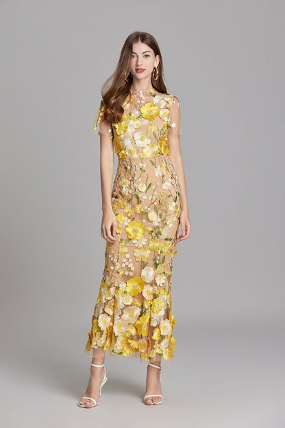 Andrea – Rochie maxi transparentă cu broderie delicată