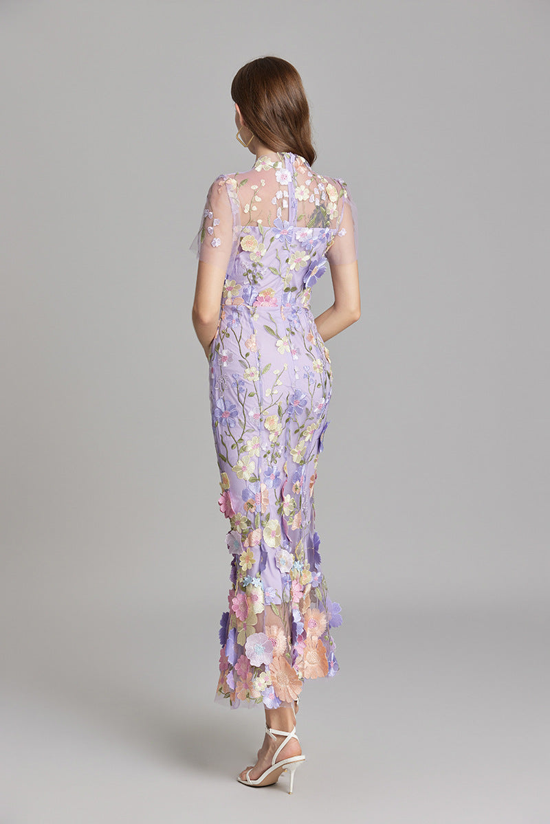 Andrea – Rochie maxi transparentă cu broderie delicată