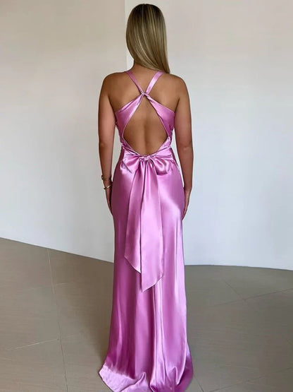 Marlene – Rochie de seară din satin cu guler halter