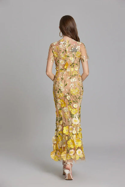 Andrea – Rochie maxi transparentă cu broderie delicată