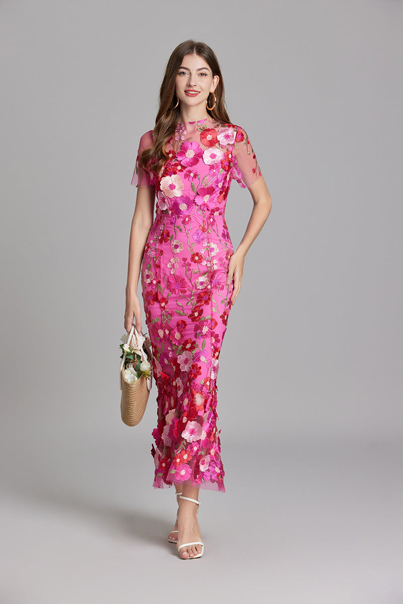 Andrea – Rochie maxi transparentă cu broderie delicată