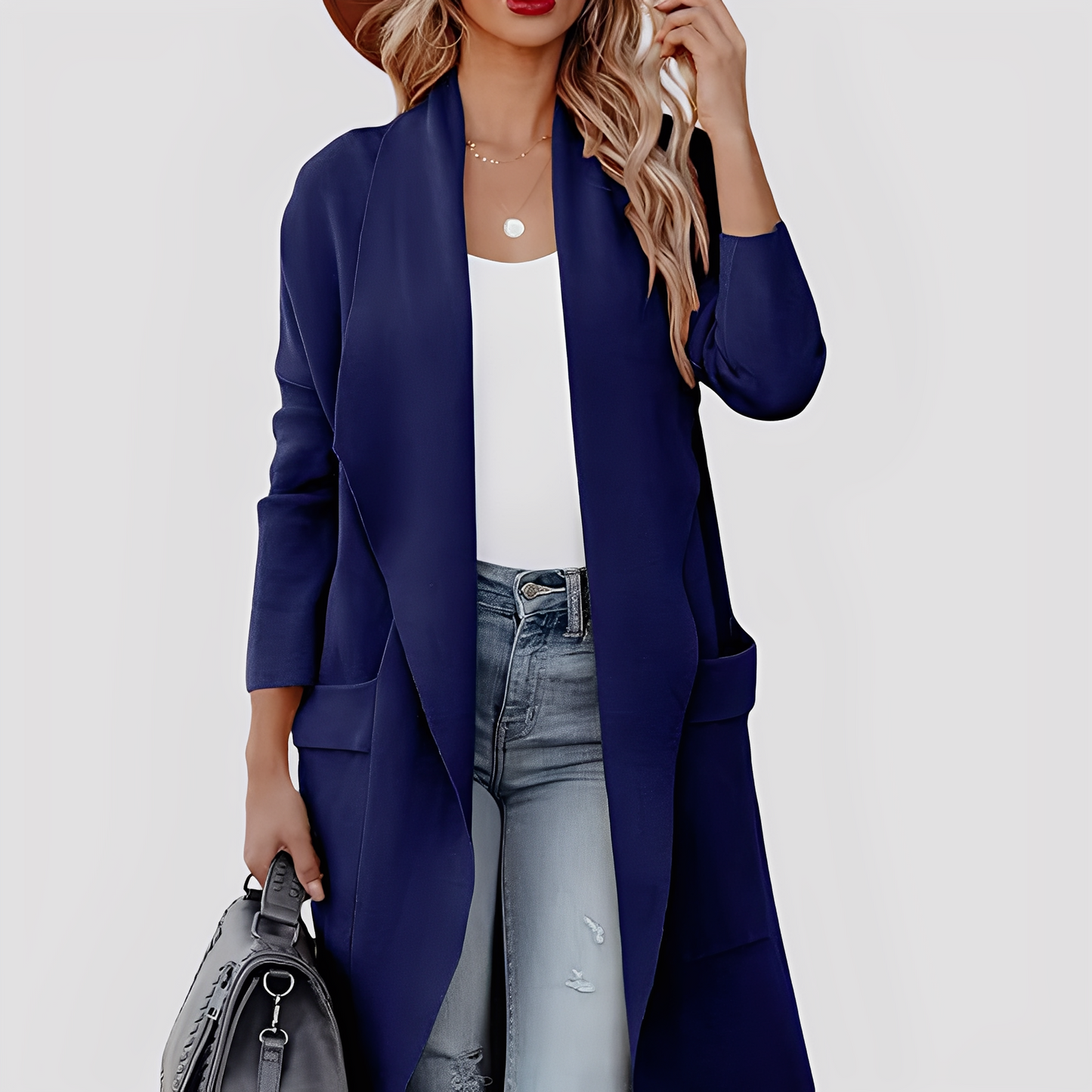 Chantal - Lässige lange Tweed-Strickjacke für Damen