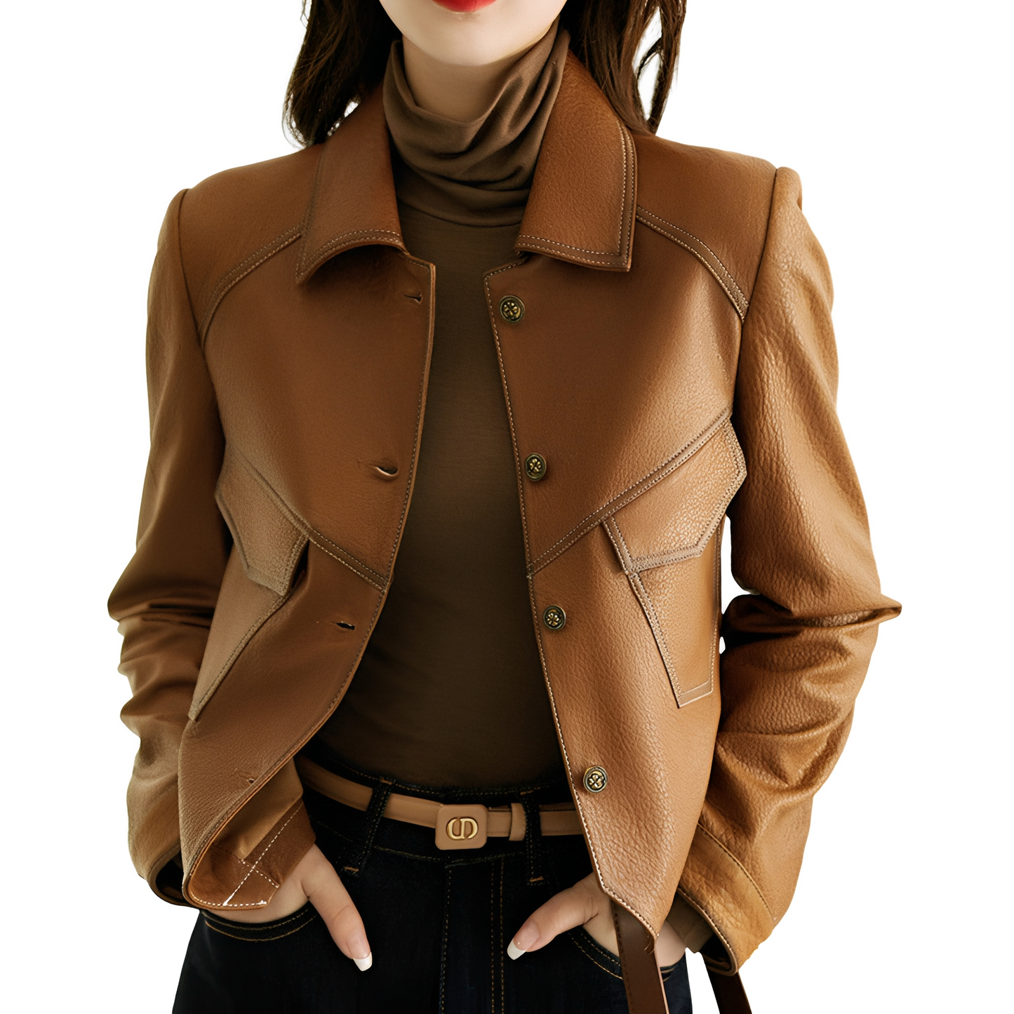 Karie - Stilată, subțire geacă de piele pentru femei