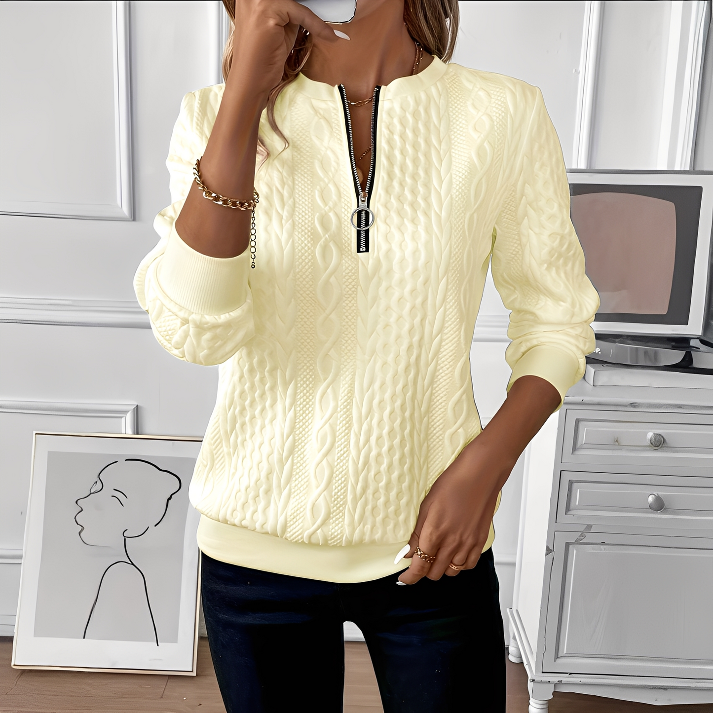 Chesley - Pulover tricotat stilat cu fermoar pentru femei